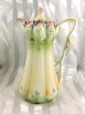 Unmarked Green and Pink Chocolate Pot with Strawberry Design # 26999